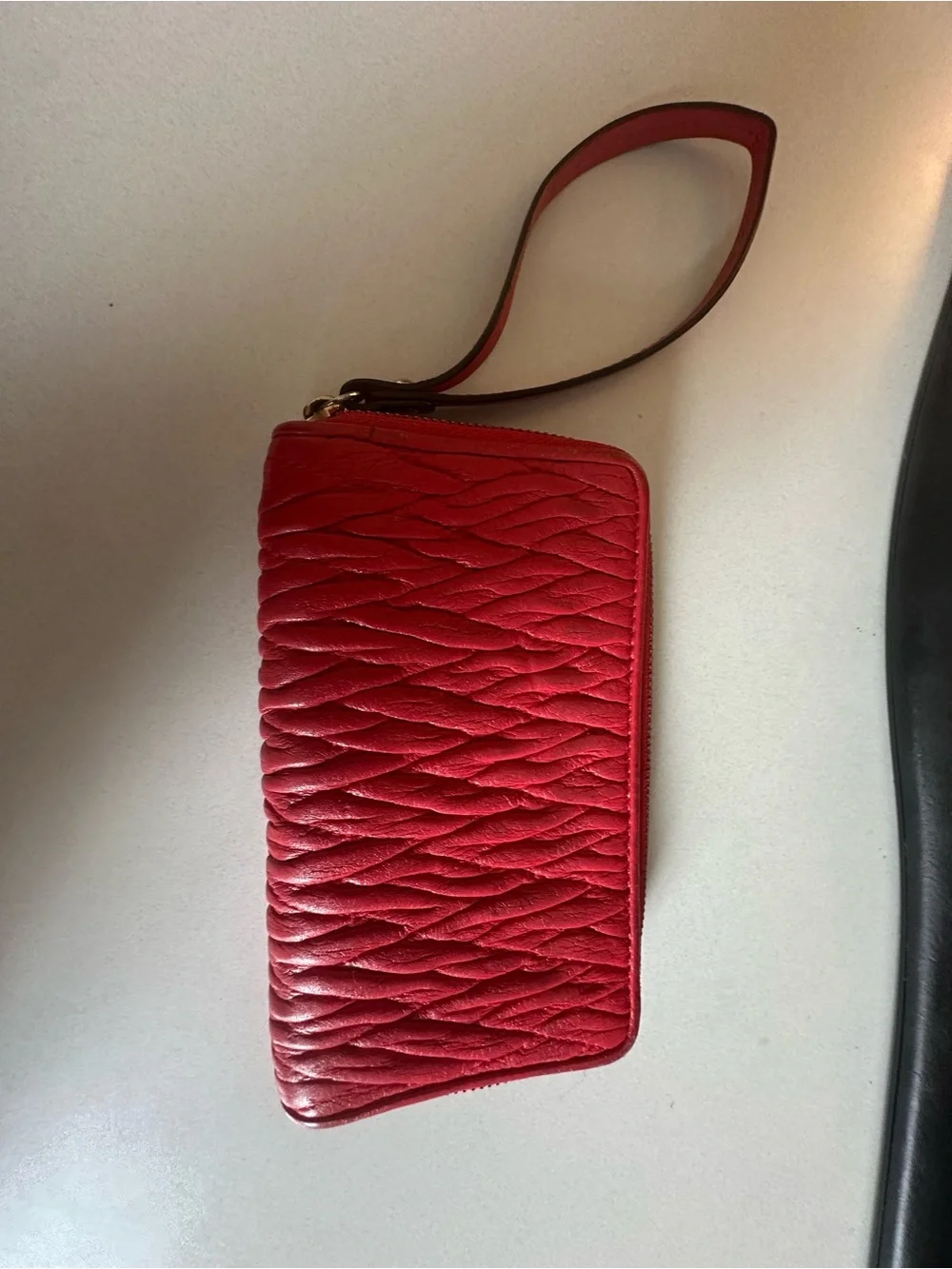 Coach Red Quilted Leather Wristlet Clutch with Strap